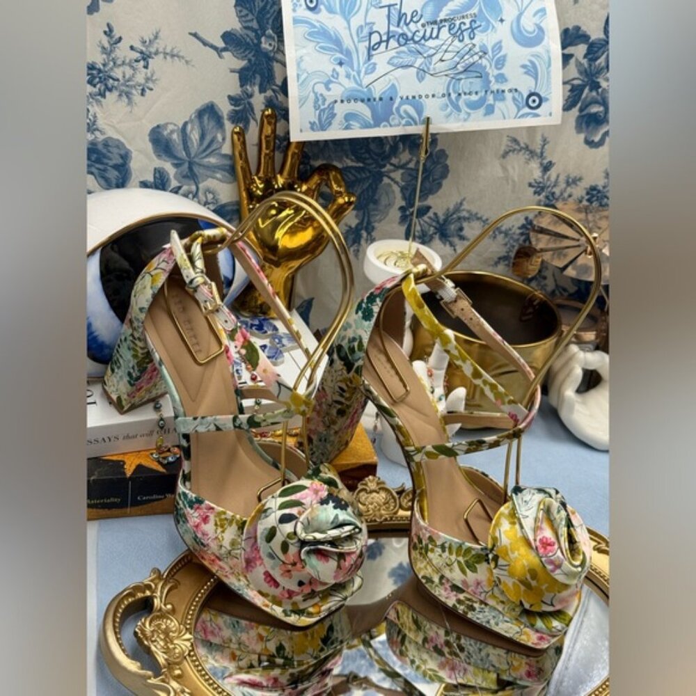 🆕 TED BAKER 🧿 NWOT MADDY Satin Flowers Heeled Sandals, Sz 36 US 6 - Picture 4 of 16